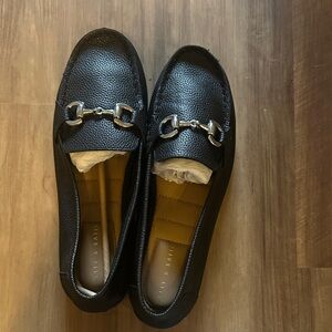 Black Loafers with Silver Buckle
